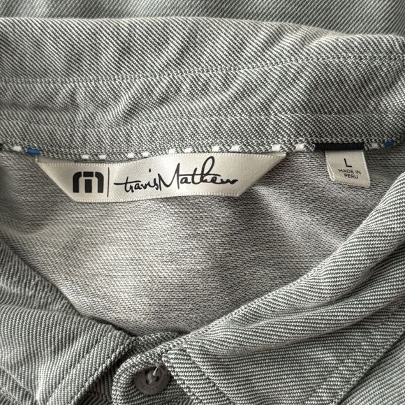 Travis Mathew Shirt Men Large Gray Stripe Pocket Polo Classic Preppy‎ Casual - Picture 3 of 6